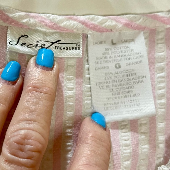 Secret Treasures Nightgown Pink and White Striped Seersucker Nightgown Size L - Picture 6 of 7